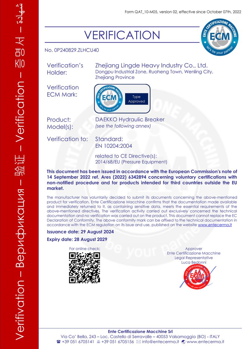 daekko-hydraulic-breaker-ecm-verification-certificate